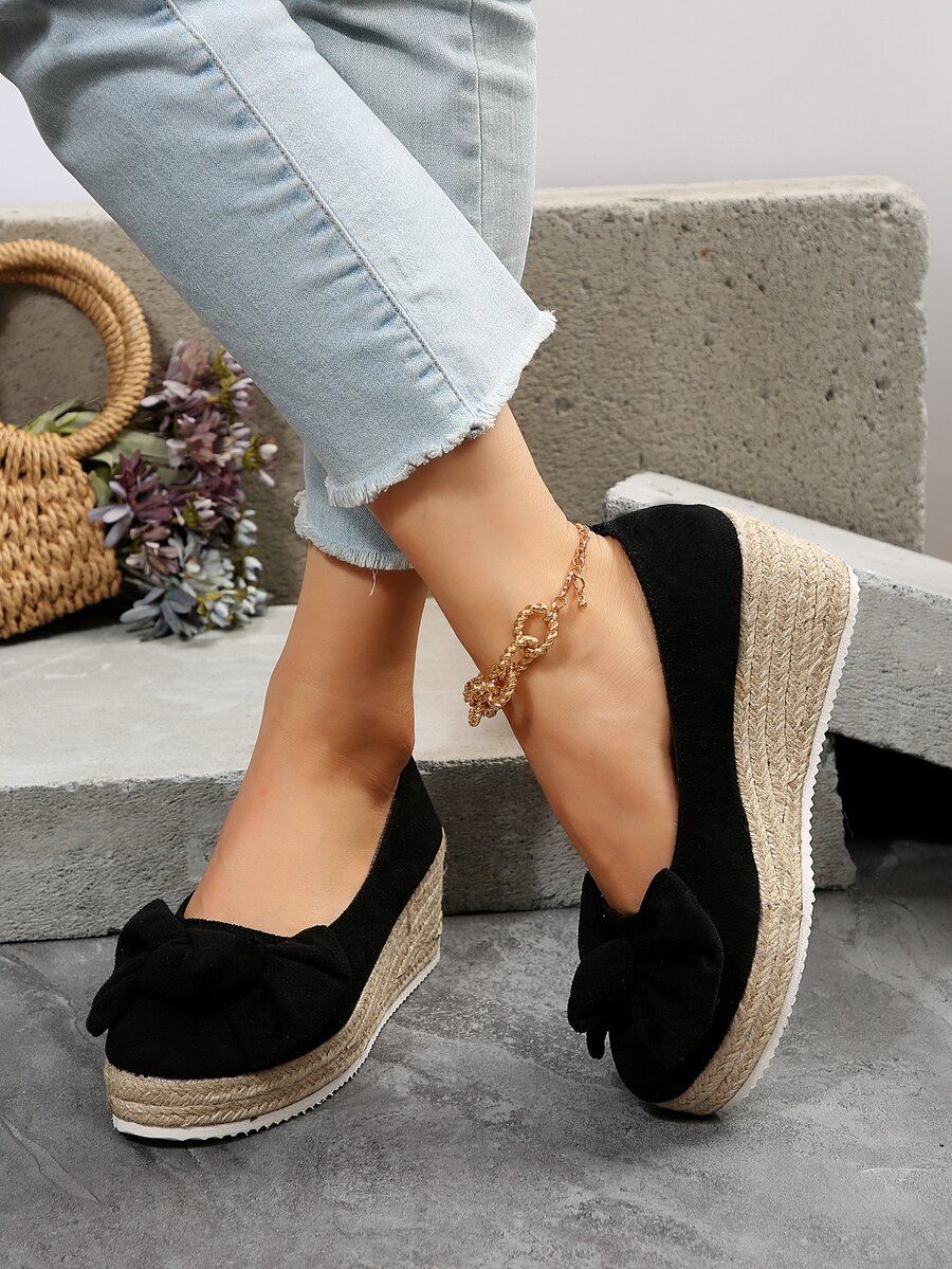 Zapatos de plataforma con tacón de cuña para mujeres con un estilo de vacaciones nuevo, elegante, versátil y cómodo - Negro - Ver 1