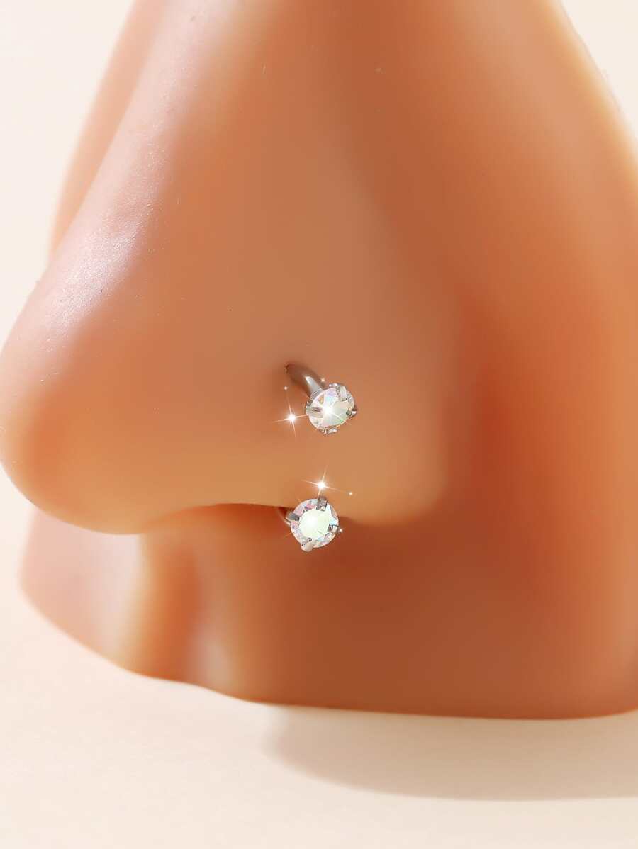 1入個性化誇張時尚不鏽鋼鼻環，帶微鑲立方氧化鋯石，0.8mm-1mm，適用於女士和女孩，節日、派對、性感禮物 - 彩色 - 查看 1