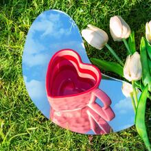 1 pieza Taza cerámica con diseño personalizado en forma de corazón, versión coreana, para pareja, taza de café para el hogar, de vuelta a la escuela - rojo sin patrón - Ver 2