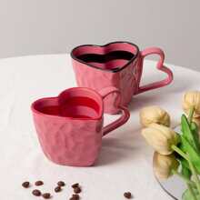 1 pieza Taza cerámica con diseño personalizado en forma de corazón, versión coreana, para pareja, taza de café para el hogar, de vuelta a la escuela - rojo sin patrón - Ver 4