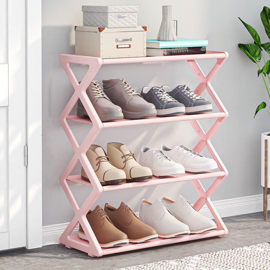 1 Miếng Creative Nhiều lớp Giá để giày , Chống bụi , Dễ dàng tập hợp , Tiết kiệm không gian , Gấp lại , Phân loại Giày Hộp đựng - Hồng - Xem 1