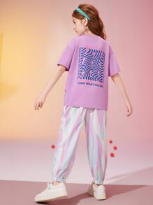 2 cái/bộ Cô gái Tween Giải trí Vòng cổ Ngắn tay Áo thun Và Quần Chạy bộ Với Cổ tay áo Cho mùa hè - Nhiều màu - Xem 6