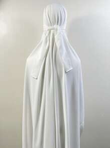 1 件女士纯色 Nida 面料透气柔软宽松舒适长袍，系带设计，方便穿着，祈祷吉尔巴布长袍 - 白色 - 查看 2