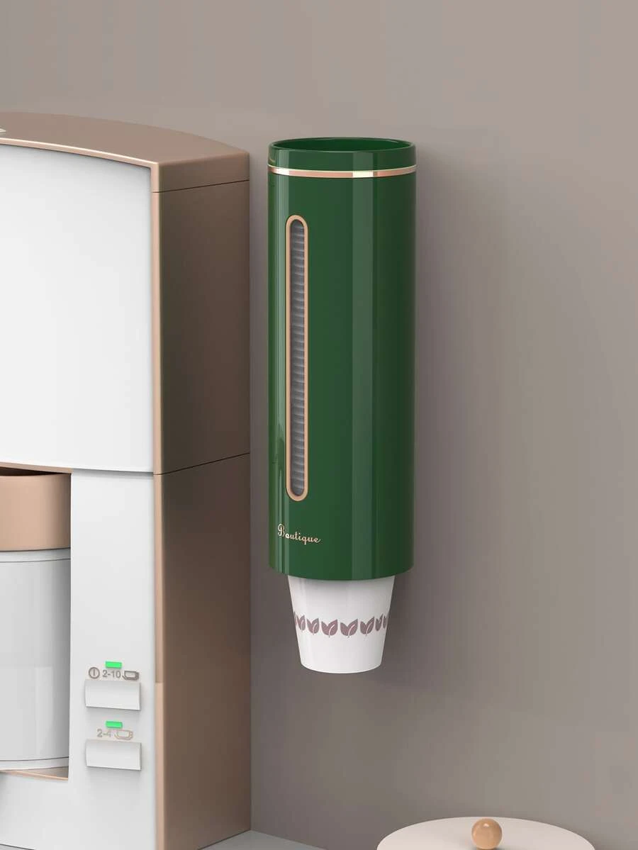 Dispensador de vasos desechables verde portavasos de plástico con función de almacenamiento creativo para dispensador de agua, cocina - Verde Oscuro - Ver 1