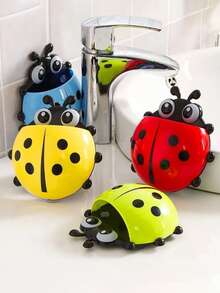 1pc Cute Cartoon Ladybug Shaped Toothbrush Holder With Suction Cup For  Creative Storage Without Drilling - Red - View 3