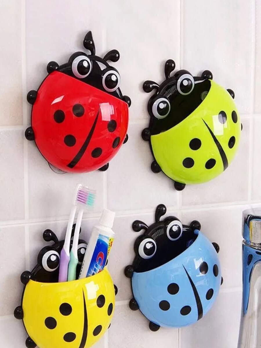 1pc Cute Cartoon Ladybug Shaped Toothbrush Holder With Suction Cup For  Creative Storage Without Drilling - Red - View 1