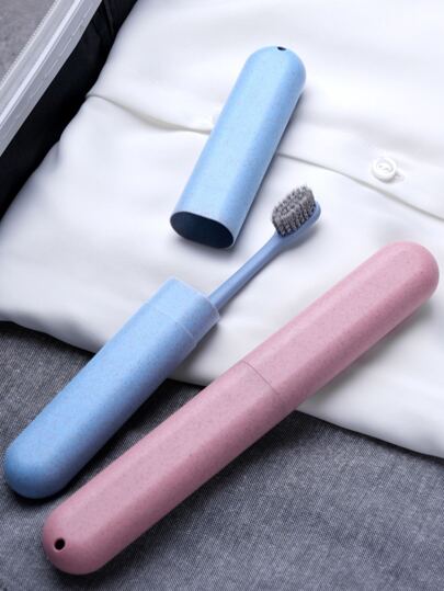 1pc Portable Travel Toothbrush Box With Protective Cover, Creative Couple Toothbrush Holder, Storage Container