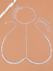 1 szt. Srebrny kolor kryształu górskiego inkrustowany zakrzywiony napierśnik Party łańcuszek z kryształkami górskimi