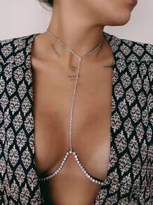 1 szt. Srebrny kolor kryształu górskiego inkrustowany zakrzywiony napierśnik Party łańcuszek z kryształkami górskimi