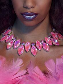 Pink Rhinestone Necklace - Pink - View 1