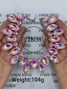 Pink Rhinestone Necklace - Pink - View 3