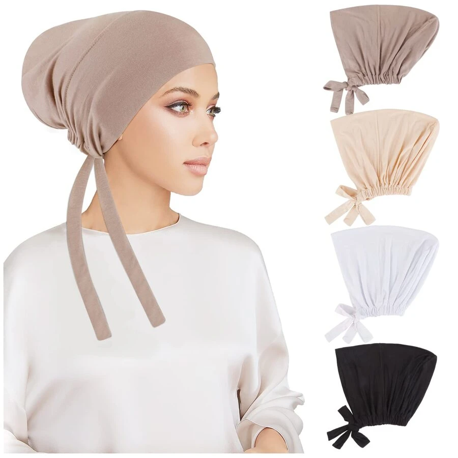 4 pièces Bandeau élastique en modal de couleur unie extensible pour les femmes, accessoires de foulard doux, abaya douce, sous-vêtements pour couvre-chef voilé