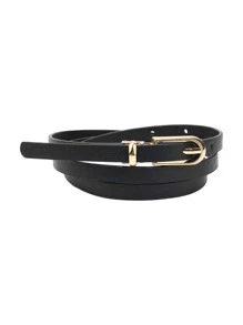 Women's Multicolor Needle Buckle Pu Leather Dress & Knitwear Decoration Fashionable Thin Waist Belt Suitable For Daily Wear Summer, School Fall, Autumn, Halloween - Black - View 3