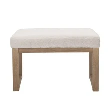27 inch Wide Rectangle Ottoman Bench White Footstool, Fleece Look for Living Room, Bedroom, Contemporary Modern, Fleece White - 白色 - 查看 2