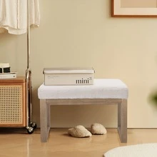 27 inch Wide Rectangle Ottoman Bench White Footstool, Fleece Look for Living Room, Bedroom, Contemporary Modern, Fleece White - 白色 - 查看 3