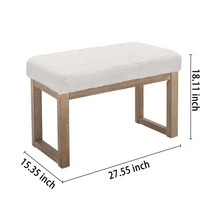 27 inch Wide Rectangle Ottoman Bench White Footstool, Fleece Look for Living Room, Bedroom, Contemporary Modern, Fleece White - 白色 - 查看 5