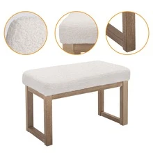 27 inch Wide Rectangle Ottoman Bench White Footstool, Fleece Look for Living Room, Bedroom, Contemporary Modern, Fleece White - 白色 - 查看 4