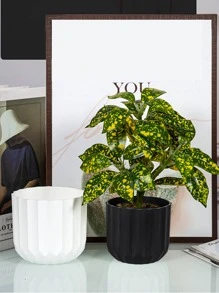 1 件装圆口竖条纹种植盆加厚塑料花盆适用于室内桌面园艺 - 黑色 - 查看 6