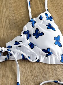 女士浪漫蝴蝶印花优雅性感两件套比基尼夏季