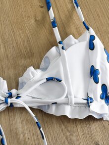 女士浪漫蝴蝶印花优雅性感两件套比基尼夏季