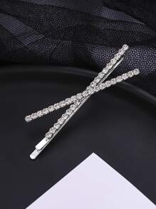 1pc Women's Shiny Multicolored Rhinestone Metal Hair Clip, All-match Bangs Hairpin For Daily Use - Silver - View 2