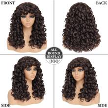 Synthetic Heat Resistant Wigs Bouncy Curls Wigs With Bangs Chocolate Brown 18inch Chemical Fiber Wig Bangs Wig Daily Used Easy To Wear Beginner Big Bouncy Fluff Curly Wigs - Cà phê nâu - Xem 4