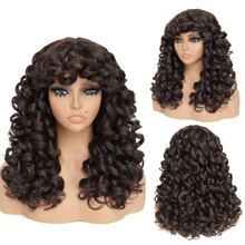 Synthetic Heat Resistant Wigs Bouncy Curls Wigs With Bangs Chocolate Brown 18inch Chemical Fiber Wig Bangs Wig Daily Used Easy To Wear Beginner Big Bouncy Fluff Curly Wigs - Cà phê nâu - Xem 6