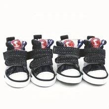4pcs Black Denim Dog Shoes For Indoor And Outdoor Activities, Suitable For Small And Medium-sized Dogs