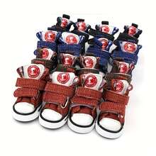 4pcs Black Denim Dog Shoes For Indoor And Outdoor Activities, Suitable For Small And Medium-sized Dogs