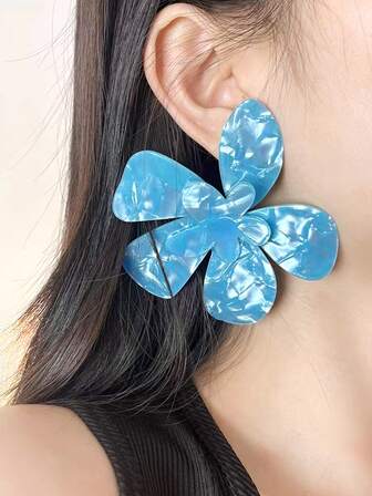 1 par Pendientes minimalista de moda de mujeres personalidad declaración en forma de flor colgante