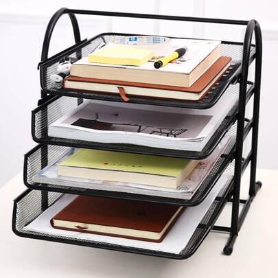 1 pieza de organizador de documentos de 4 niveles de bandeja de metal para escritorio de oficina, estudio, centro de llamadas, oficina, regreso a la escuela