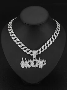 Nam Rhinestone Chữ Mặt Dây Chuyền Vòng Cổ Punk Hip Pop Phong Cách Chuỗi - Bạc - Xem 13
