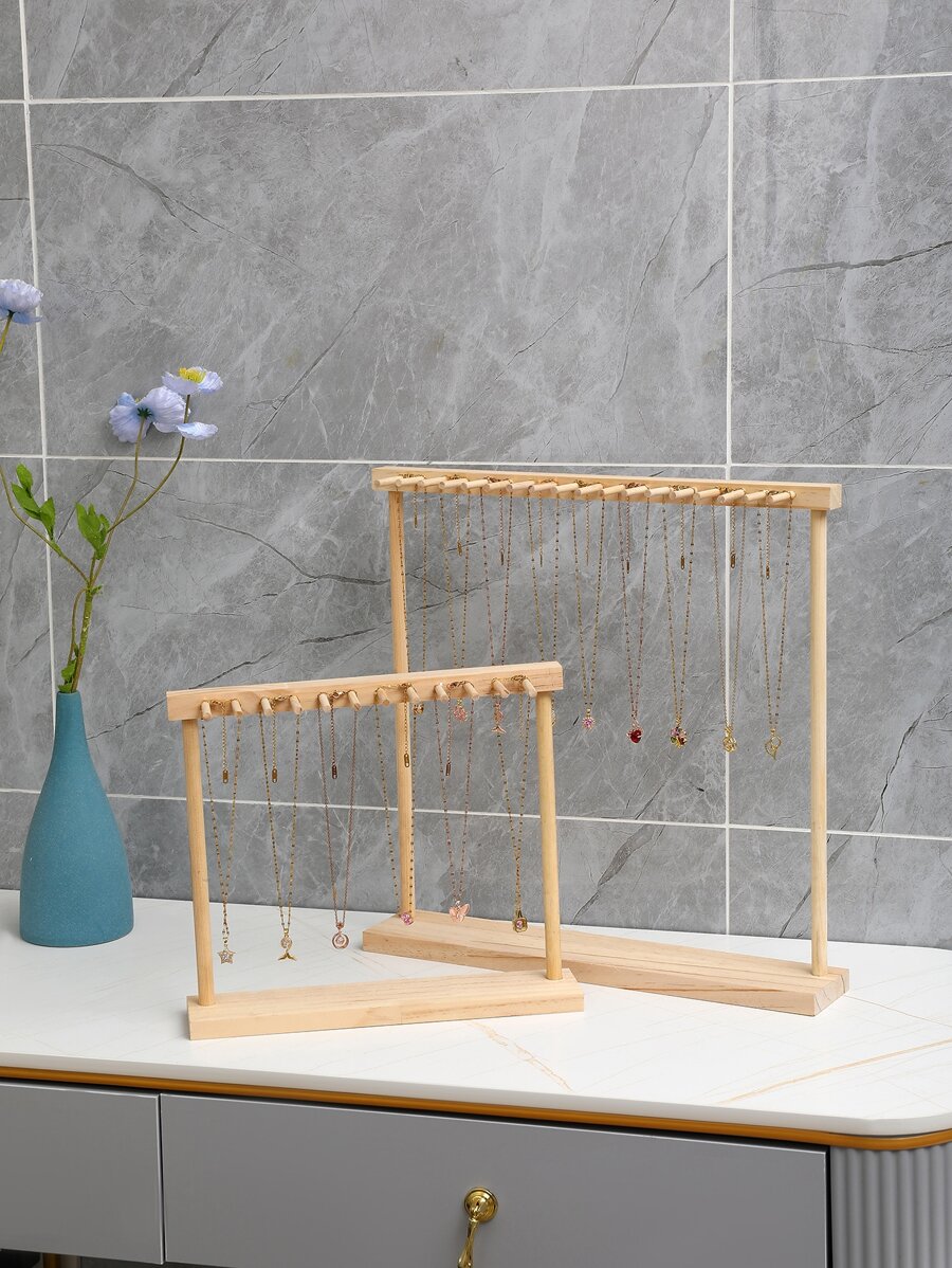 1pc Simple Elegant Wooden Jewelry Necklace Display Rack, Home Storage Organization Display Prop - Yellow - View 1