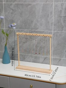 1pc Simple Elegant Wooden Jewelry Necklace Display Rack, Home Storage Organization Display Prop - Yellow - View 3