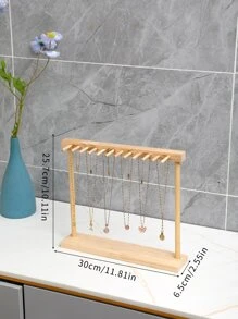 1pc Simple Elegant Wooden Jewelry Necklace Display Rack, Home Storage Organization Display Prop - Yellow - View 2