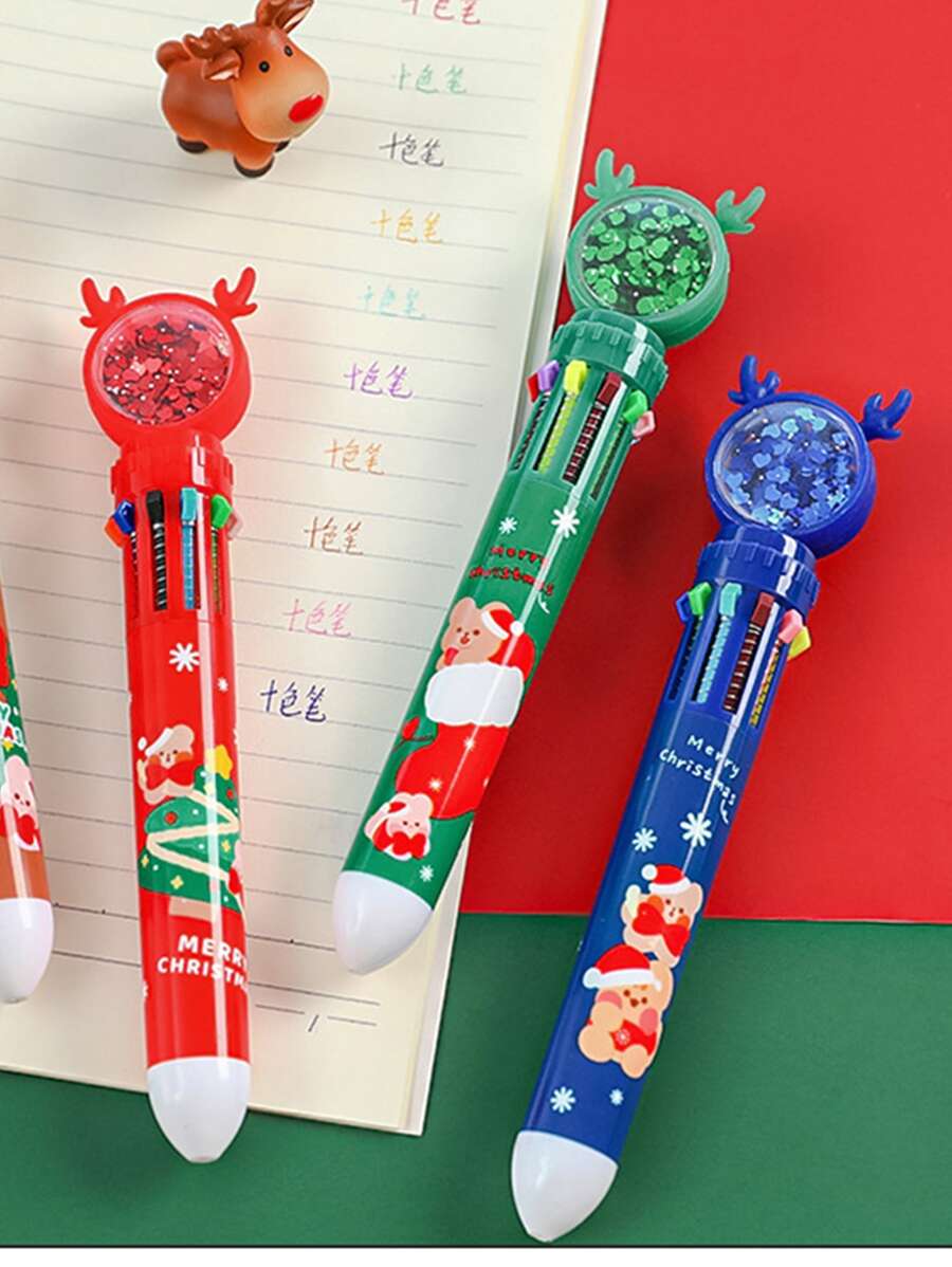 1pc 10 Colors Christmas-themed Deer Pattern Ballpoint Pen, Cartoon ...
