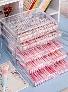 1pc Transparent Thickened Desktop Office Stationery Organizer Box With Drawer, Multi-layer Storage Case Pencil Sorting - trắng - Xem 3
