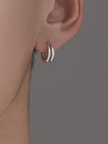 1對精美優雅簡約男士環狀耳環，日常佩戴禮物 - 銀色 - 查看 1