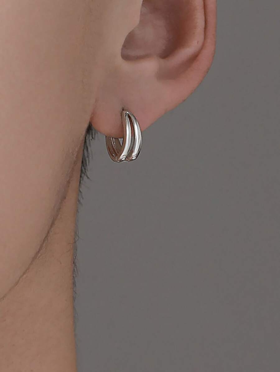1對精美優雅簡約男士環狀耳環，日常佩戴禮物 - 銀色 - 查看 1