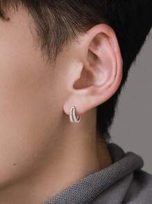 1對精美優雅簡約男士環狀耳環，日常佩戴禮物 - 銀色 - 查看 2