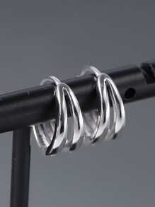 1對精美優雅簡約男士環狀耳環，日常佩戴禮物 - 銀色 - 查看 3