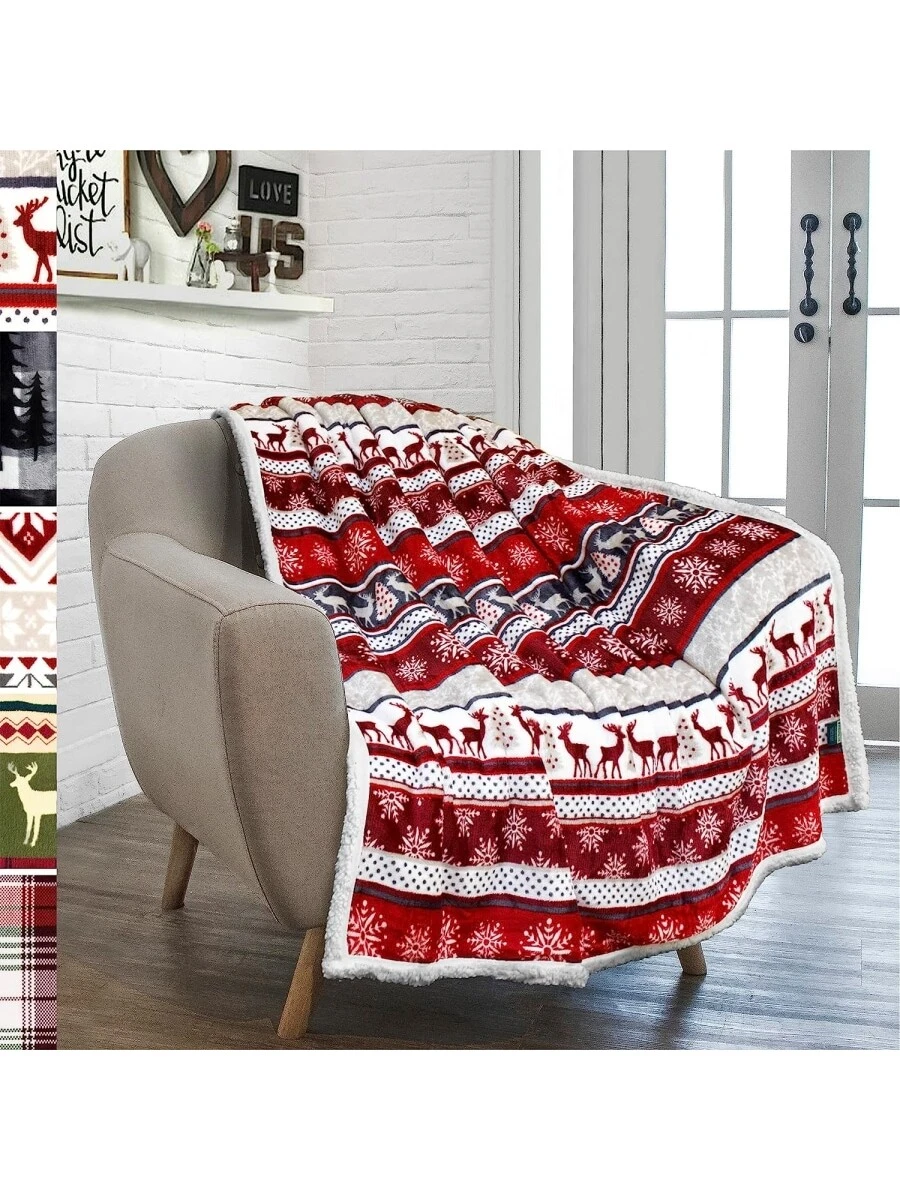 Premium Christmas Sherpa Throw Blanket | Christmas Decoration Reindeers,  Fleece, Plush, Warm, Cozy Reversible Microfiber Holiday Blanket 70 x 100 |  SHEIN UK