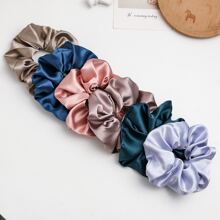 1套/6个女士纯色缎面发圈，简约优雅套装，发绳，马尾辫发圈，头饰，弹性发带，美发家居饰品，节日、派对饰品 - 彩色 - 查看 3