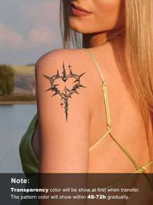 Pegatinas de tatuaje con diseño de corazón con espinas, hierbas, estilo fresco, impermeable, de alta gama, para clavícula o brazo de mujeres - Negro - Ver 3