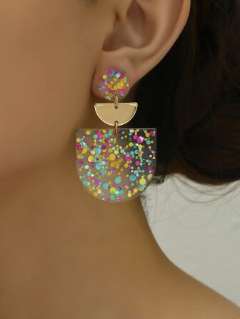 1pair Multicolor Bohemian Style Summer Simple & Elegant Half Round Texture Earrings For Women, Perfect For A Dance Party, New Year, Thanksgiving Or Other Festive Occasions