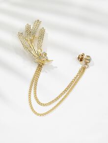 1入組高端套裝配件鍍金小麥鏈條和流蘇胸針帶水鑽適用於男士商業場合 - 金色 - 查看 2