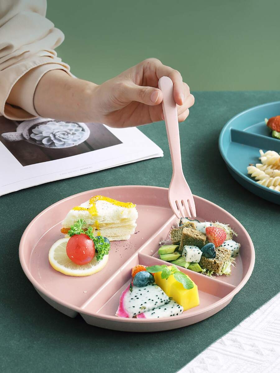 1 pieza irrompible trigo de plástico redondo Plato de cena ( Plato ) , , adecuado para niños , adultos - Rosa - Ver 1