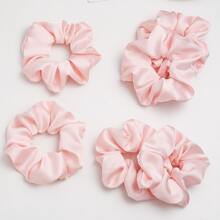 6件套女士粉色缎面蝴蝶结发圈，简约优雅休闲风，粉色配饰，情人节发绳，马尾辫发圈，发圈，发饰 - 粉色 - 查看 3
