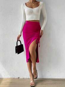 Falda con abertura unitalla - Rosa Fucsia - Ver 3