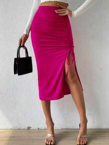 Falda con abertura unitalla - Rosa Fucsia - Ver 4